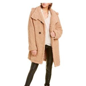 NWT $228 Sam Edelman Double Breasted Teddy Coat Shearling Camel sz M